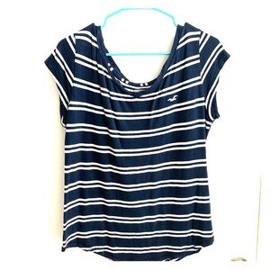 Hollister Blue/White Striped Scoop Neck Tee